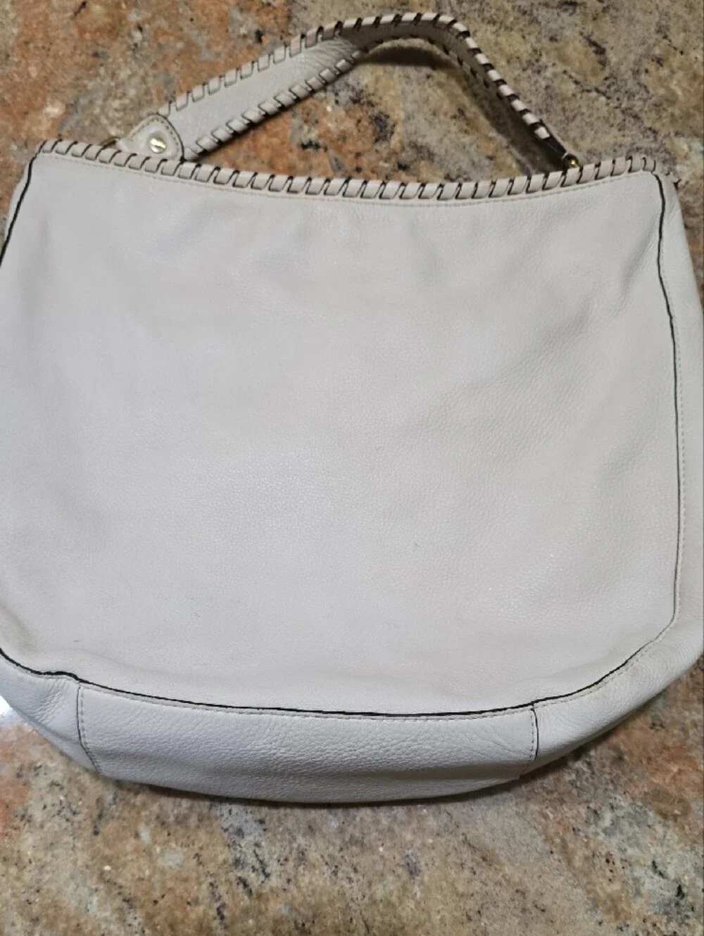 Michael Kors Off White Leather Hobo Bag Purse with Tassel and Gold MK Charm